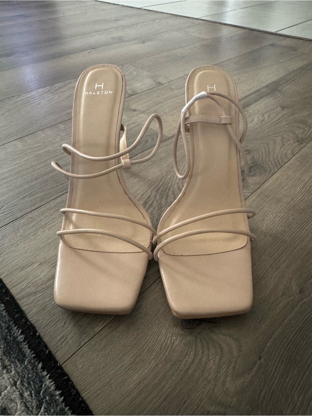 Halston Nude Multi-Strap Square-Toe Heels- never worn